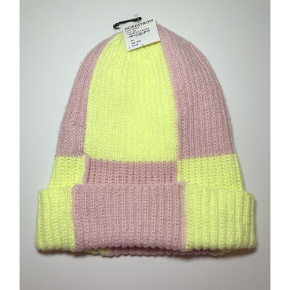 Nordstrom The Accessory Collective Yellow Pink Colorblock Beanie Women's NWT‎ - Picture 1 of 5